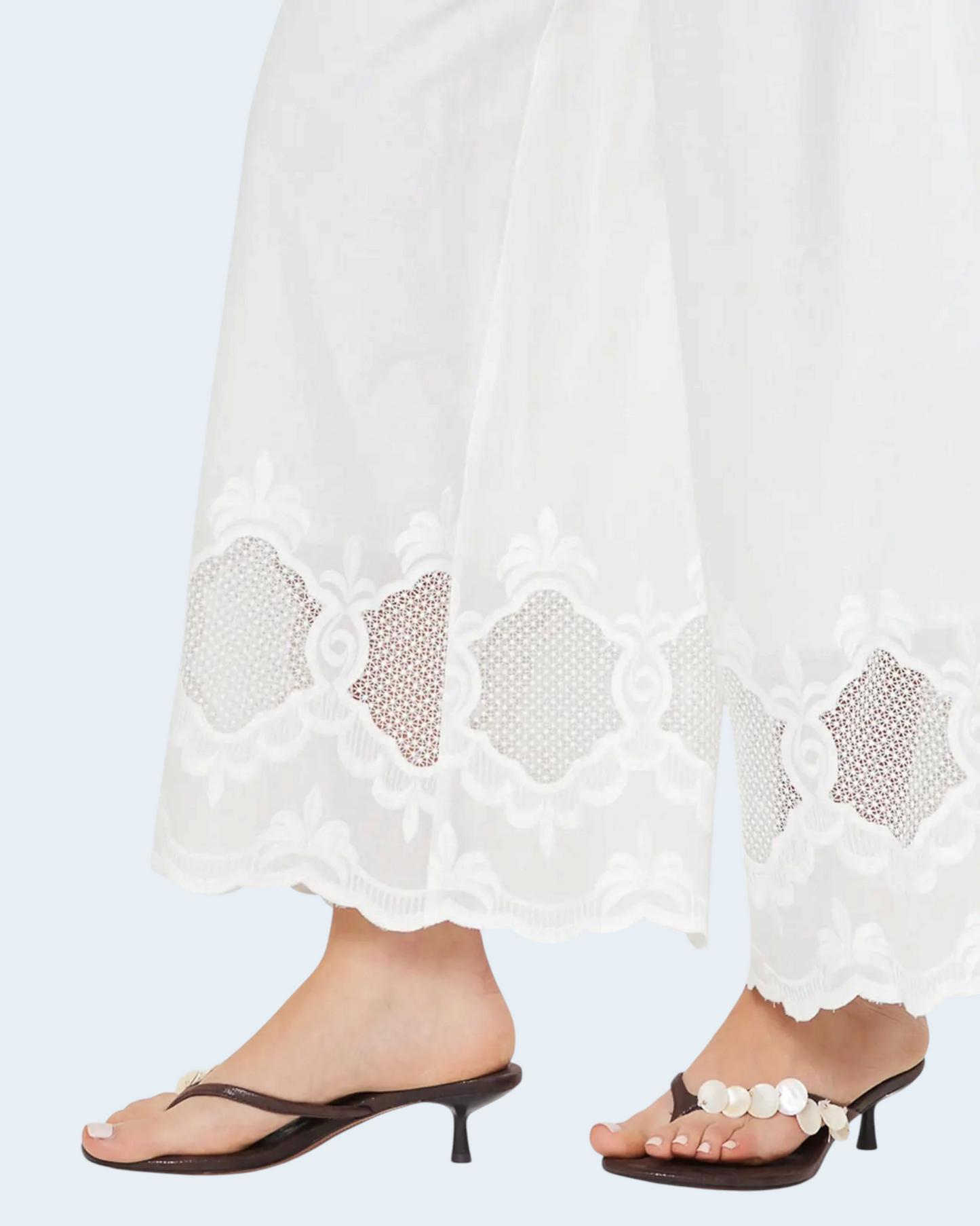 Embroidered Border Wide Leg Pants