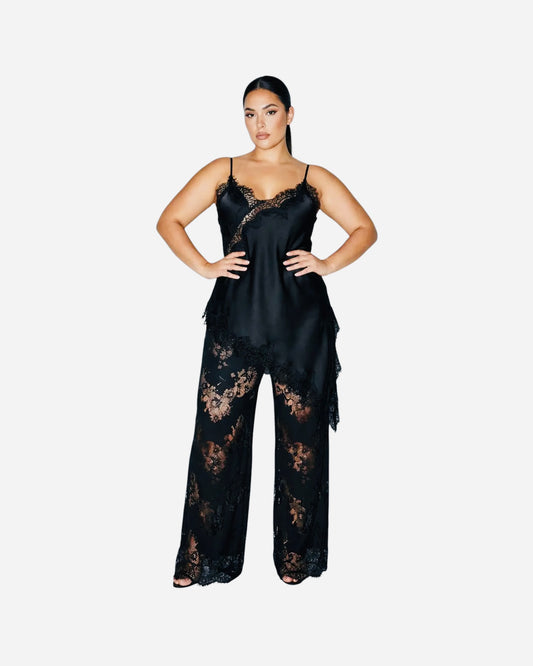 Satin Lace Trim Cami and Pants Set by Skylar Rose