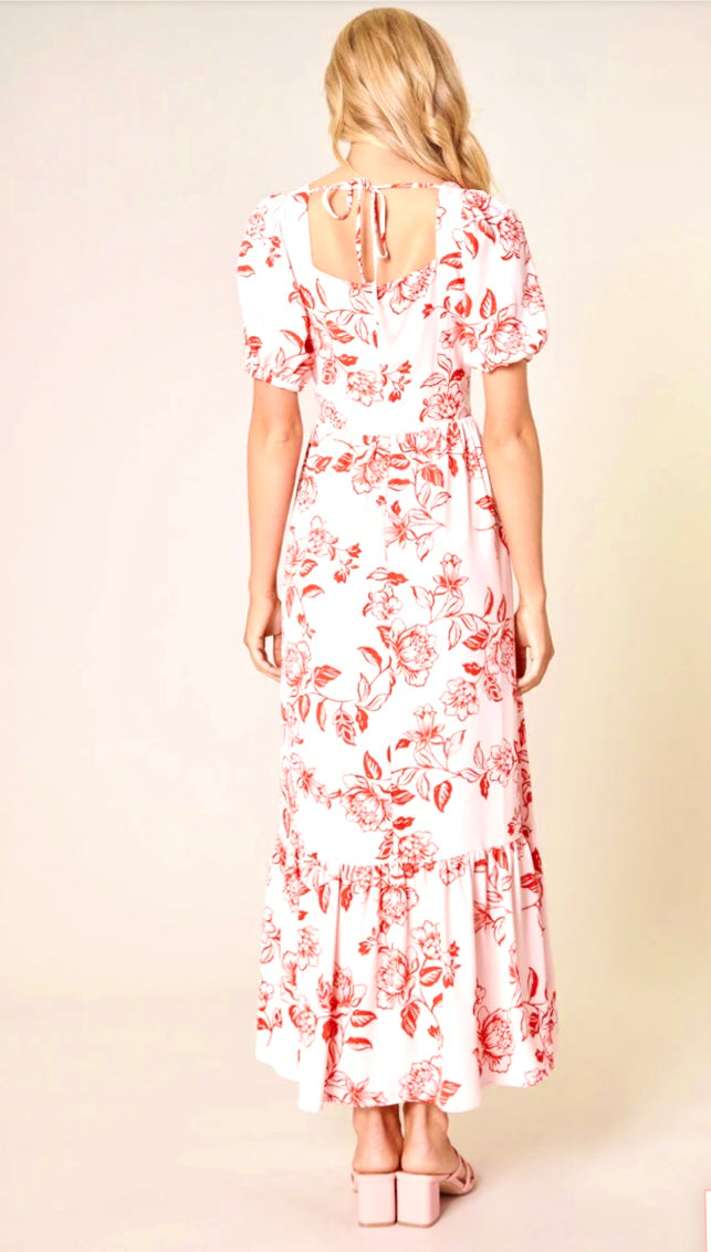Pink and Red Peony MIDI Dress - D-S Fashion Sophisticated Boutique