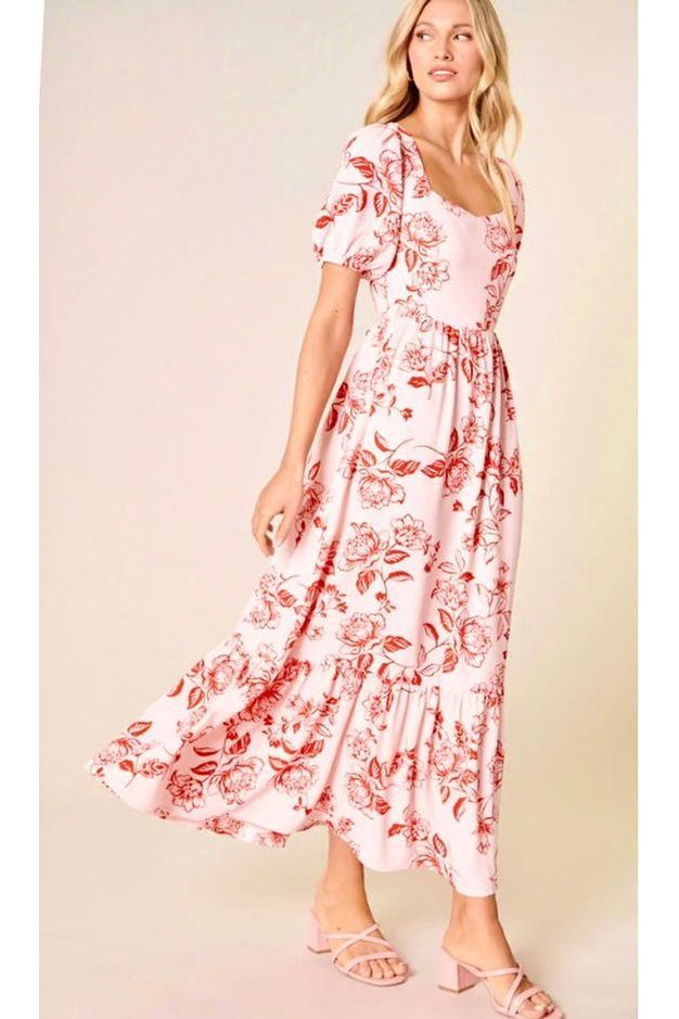 Pink and Red Peony MIDI Dress - D-S Fashion Sophisticated Boutique
