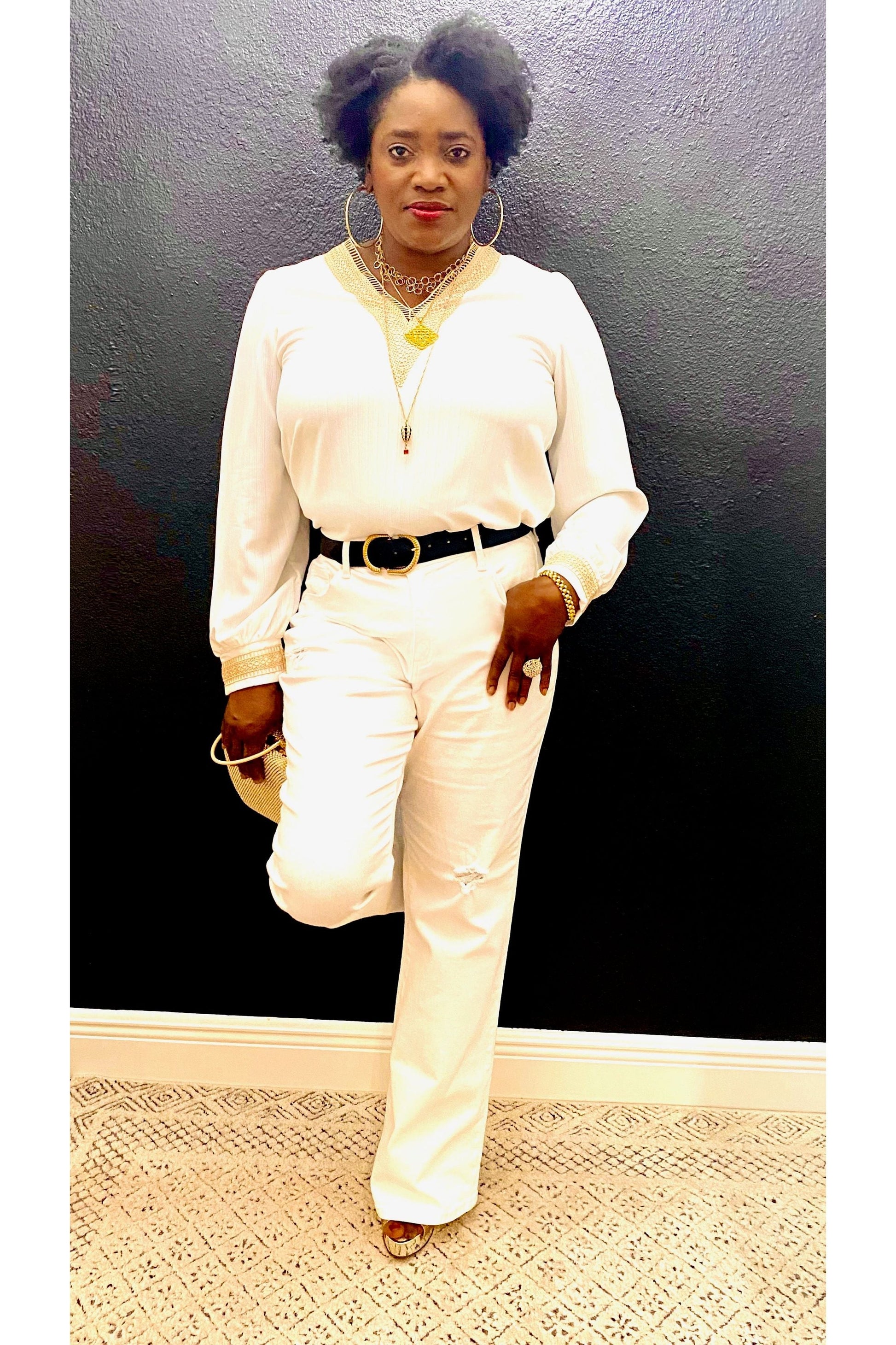 White Minimally distressed Bootcut Jeans - Fashion Sophisticated Boutique