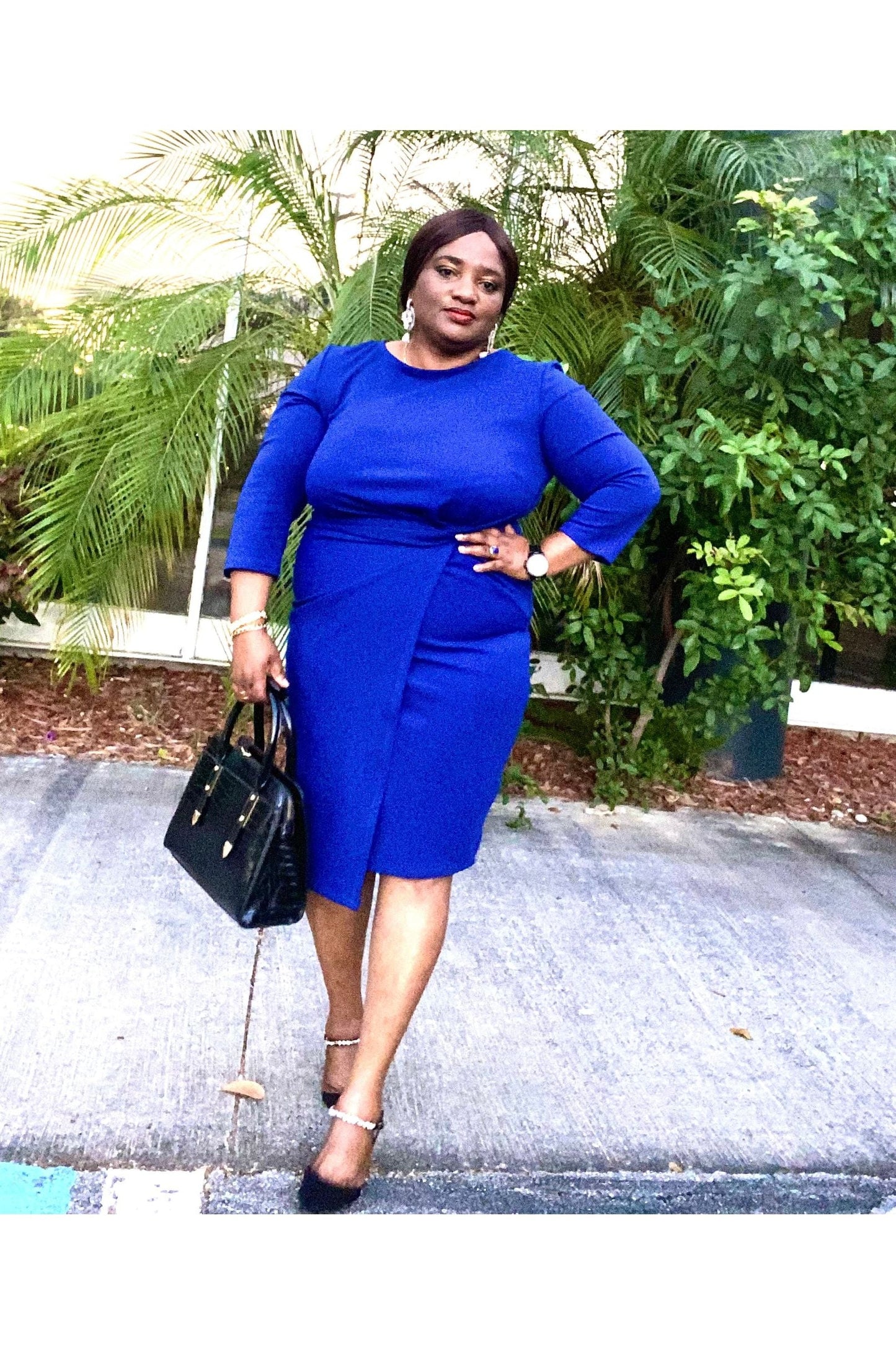 Elegant Twist Side Long Sleeve Dress for Women – Perfect for work, formal events, and leisure wear. Stylish plus-size fashion from DS Fashion Sophisticated Boutique with elegant clothing and quality accessories.