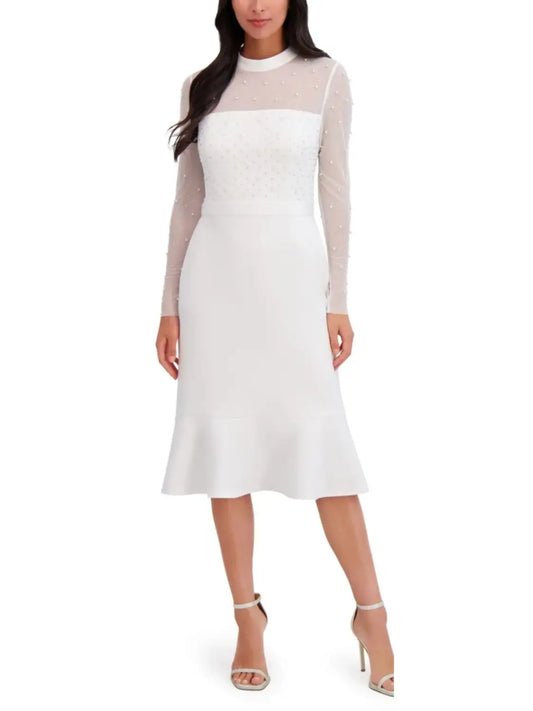 Perlenillusion-Midi-Kleid mit Stehkragen