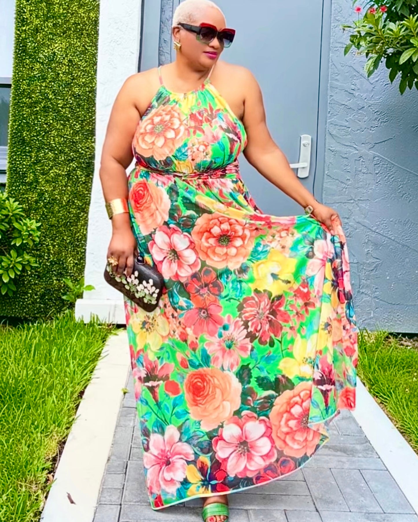 Mesh Halter Maxi Dress