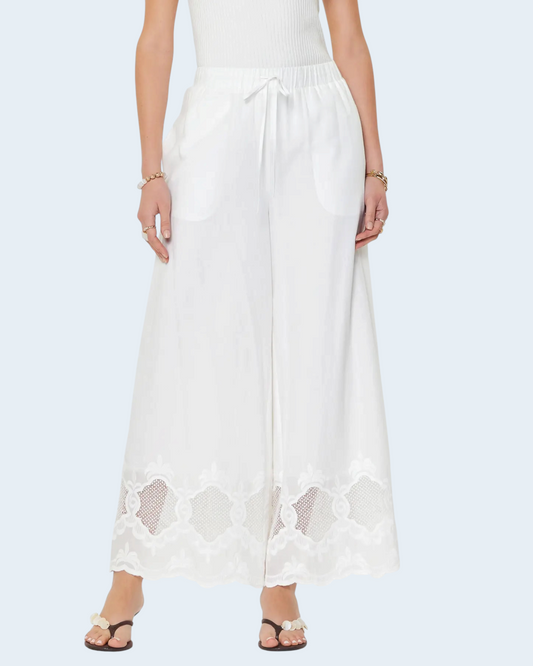 Embroidered Border Wide Leg Pants
