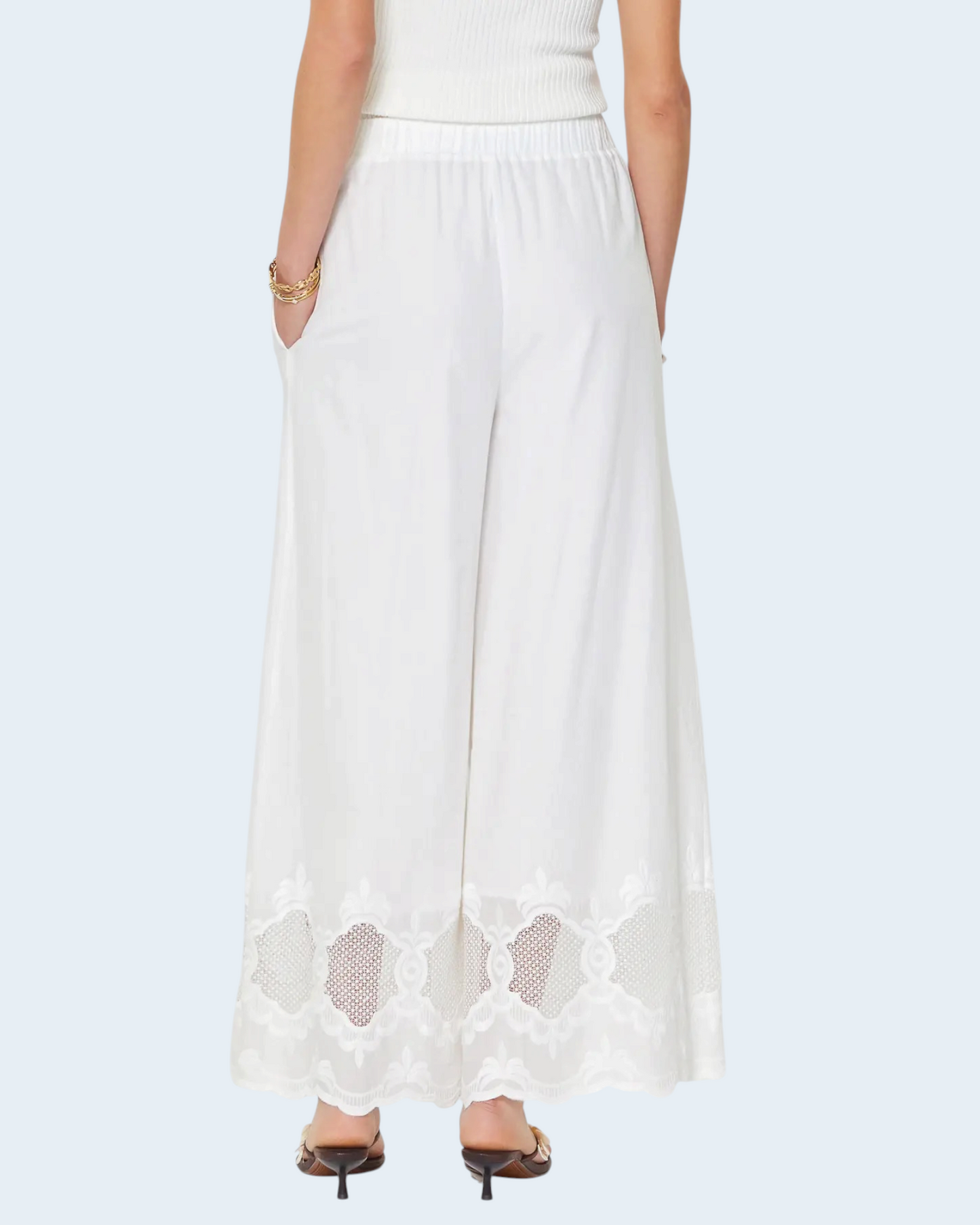 Embroidered Border Wide Leg Pants