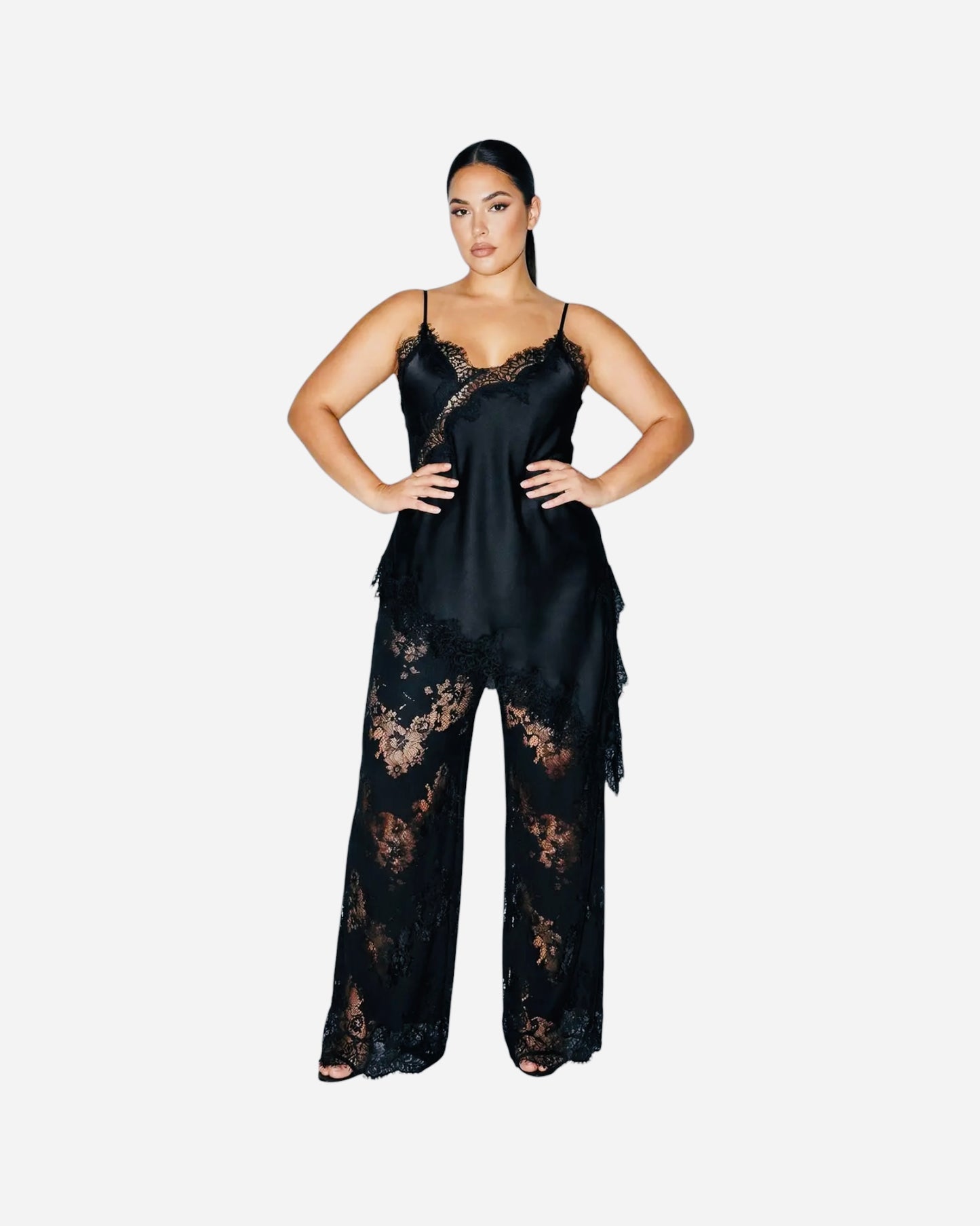 Satin Lace Trim Cami and Pants Set by Skylar Rose