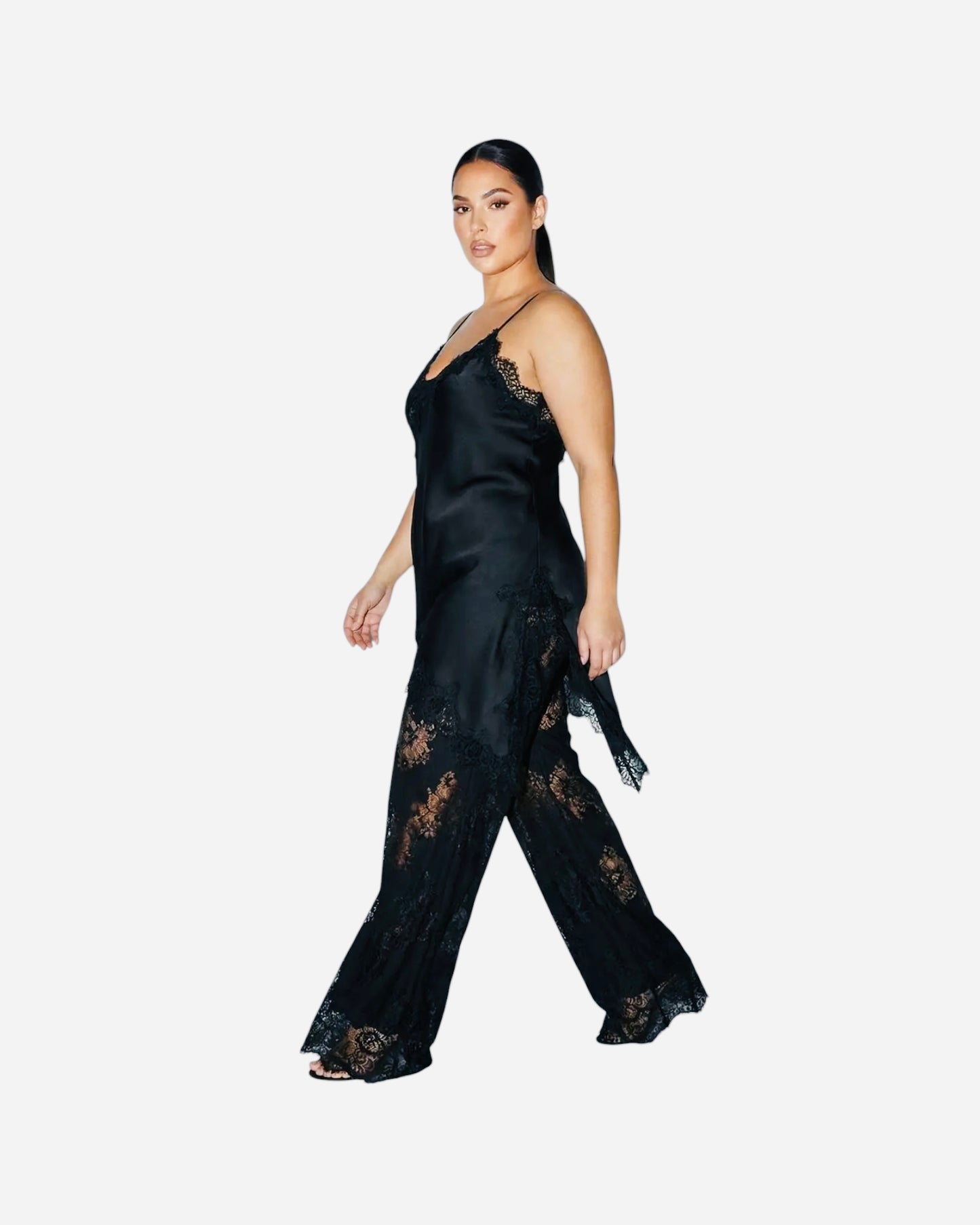 Satin Lace Trim Cami and Pants Set by Skylar Rose