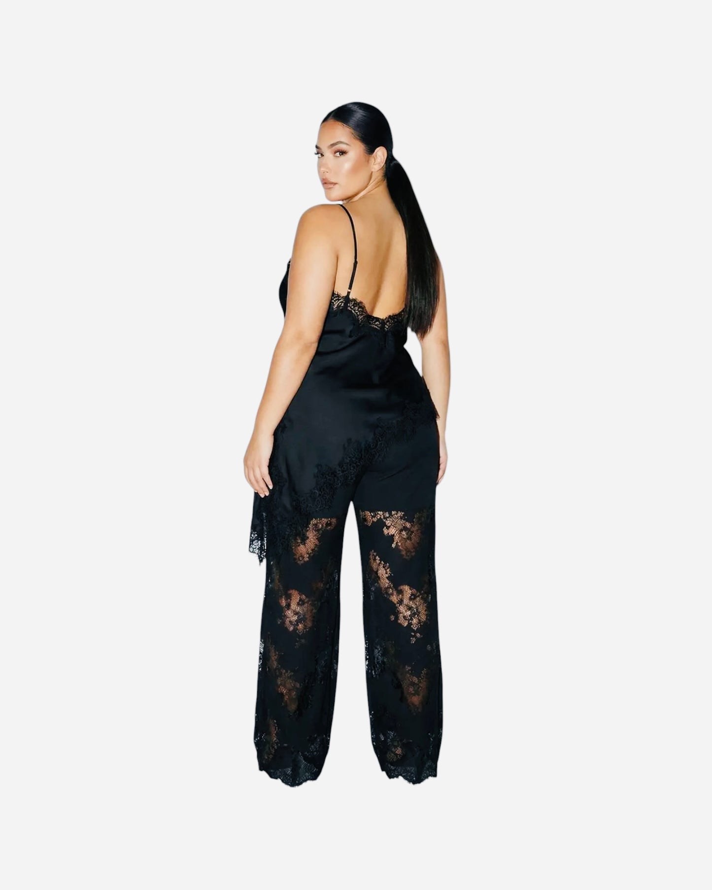 Satin Lace Trim Cami and Pants Set by Skylar Rose