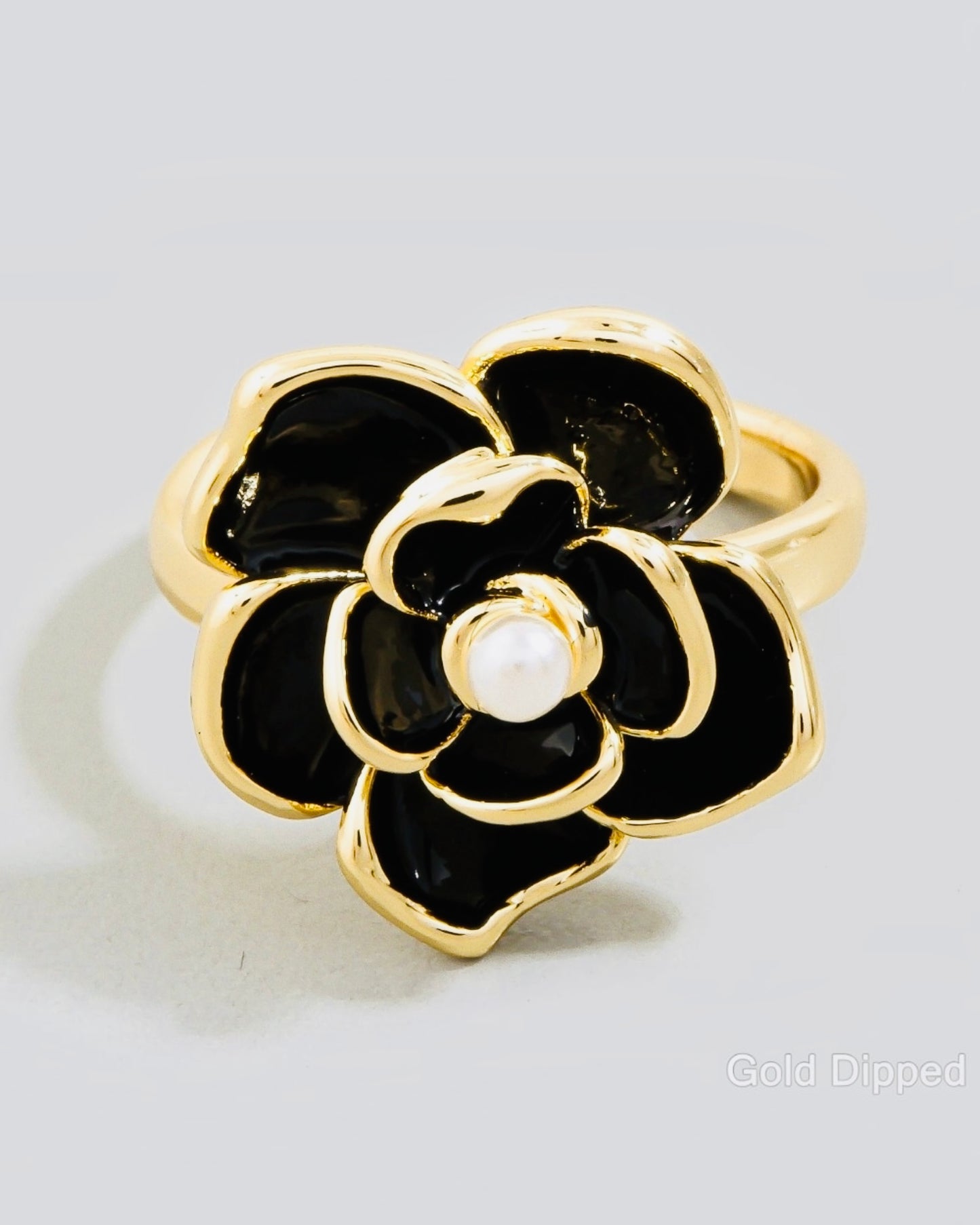 Pearl Center Enamel Rose Ring