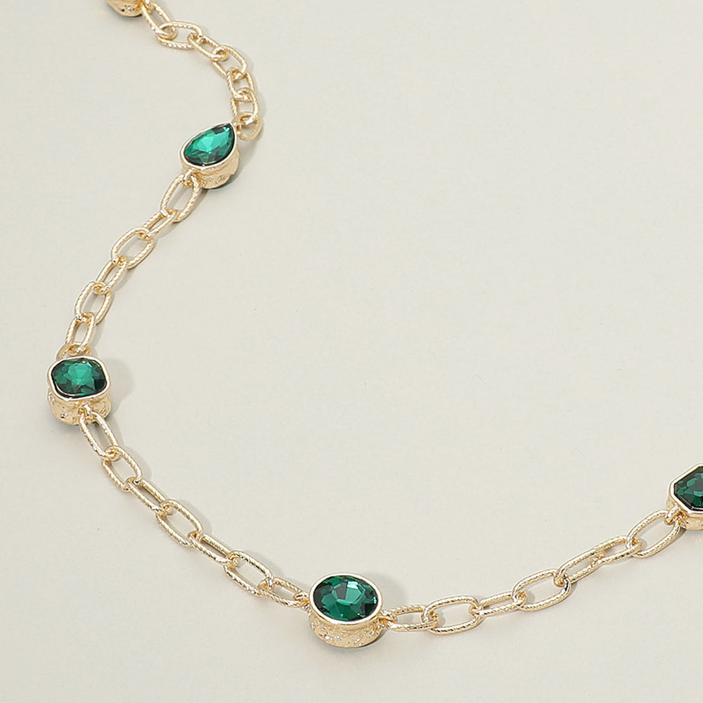 Gold Tone Geometric Stone Long Layering Necklace