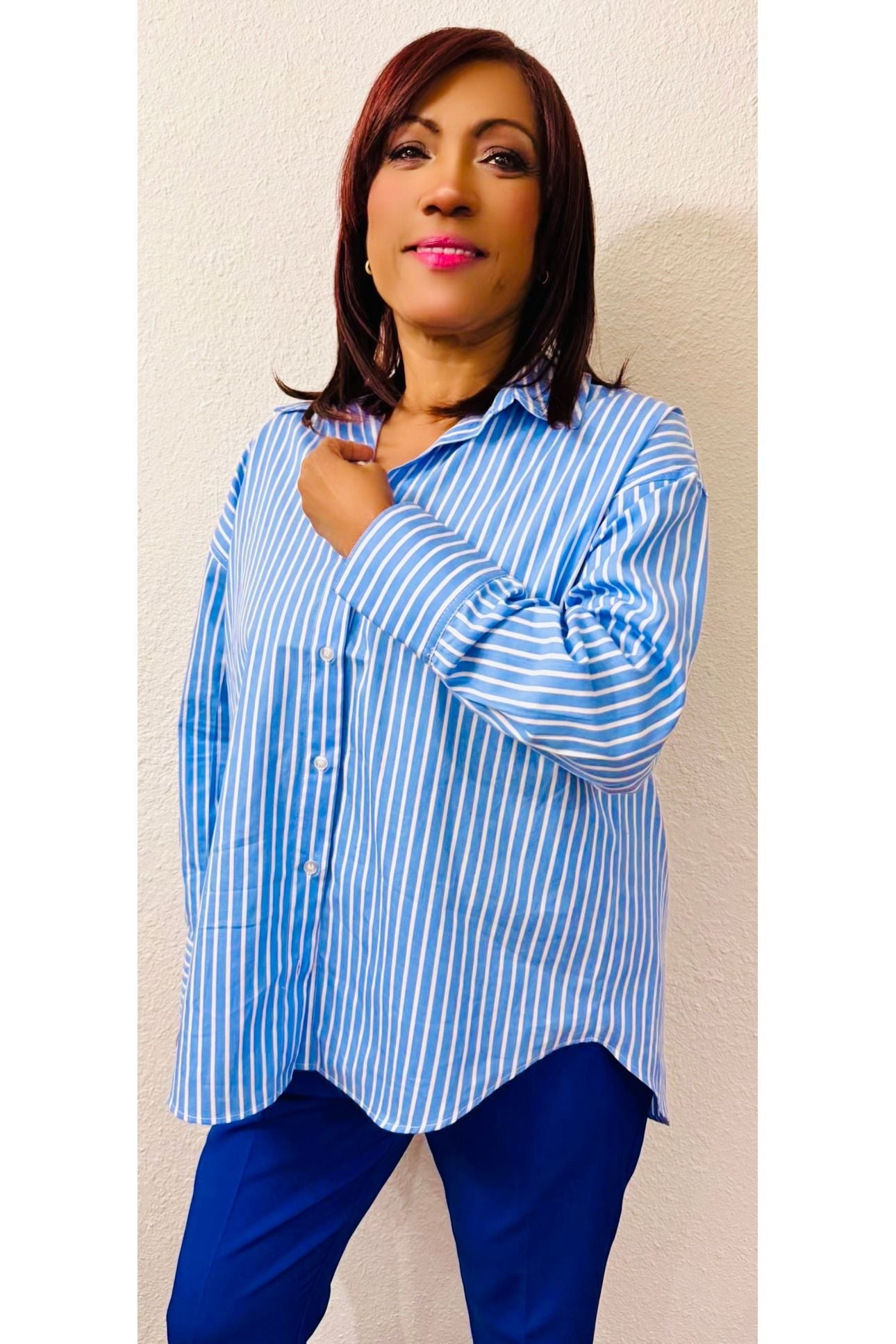 Oversized Cotton Stripe Shirt - D-S Fashion Sophisticated Boutique