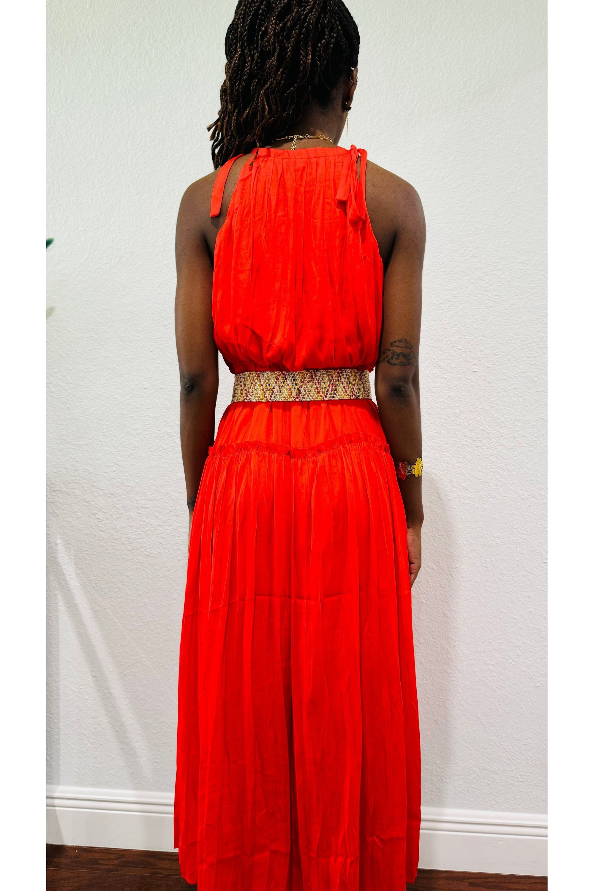 Pleated Halter Midi Dress - D-S Fashion Sophisticated Boutique