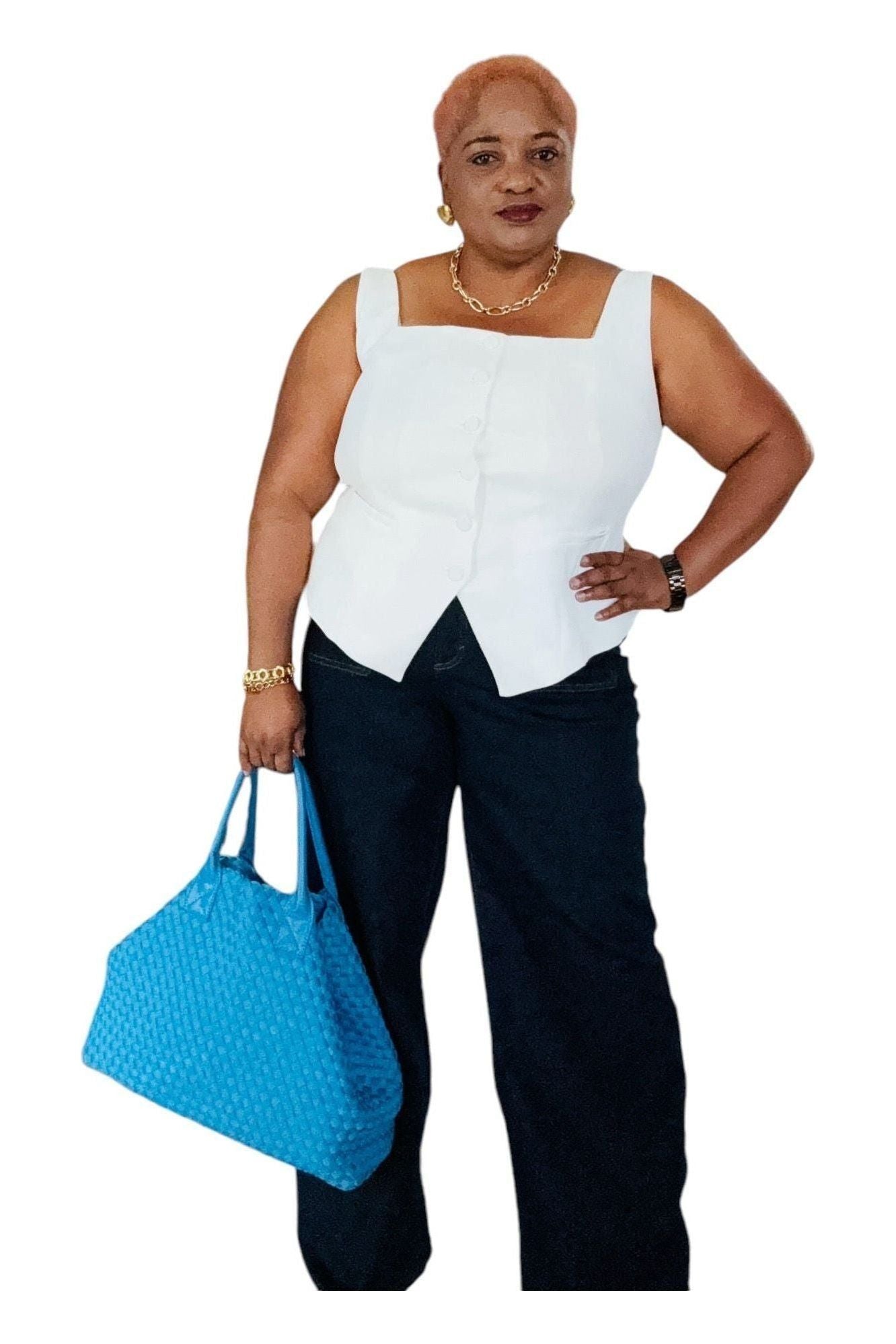 Square Neck Button Down Vest - D-S Fashion Sophisticated Boutique