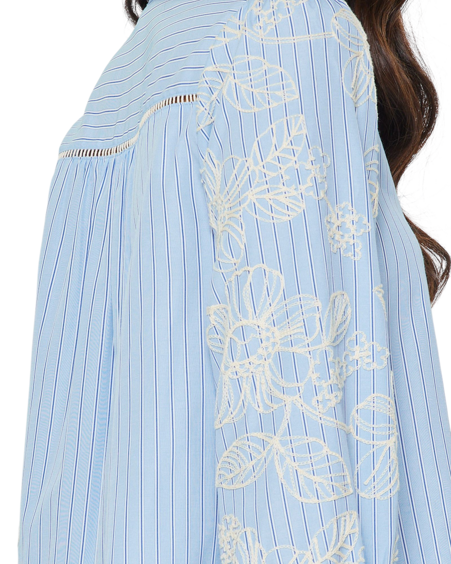 Pinstripe Embroidered Blouse