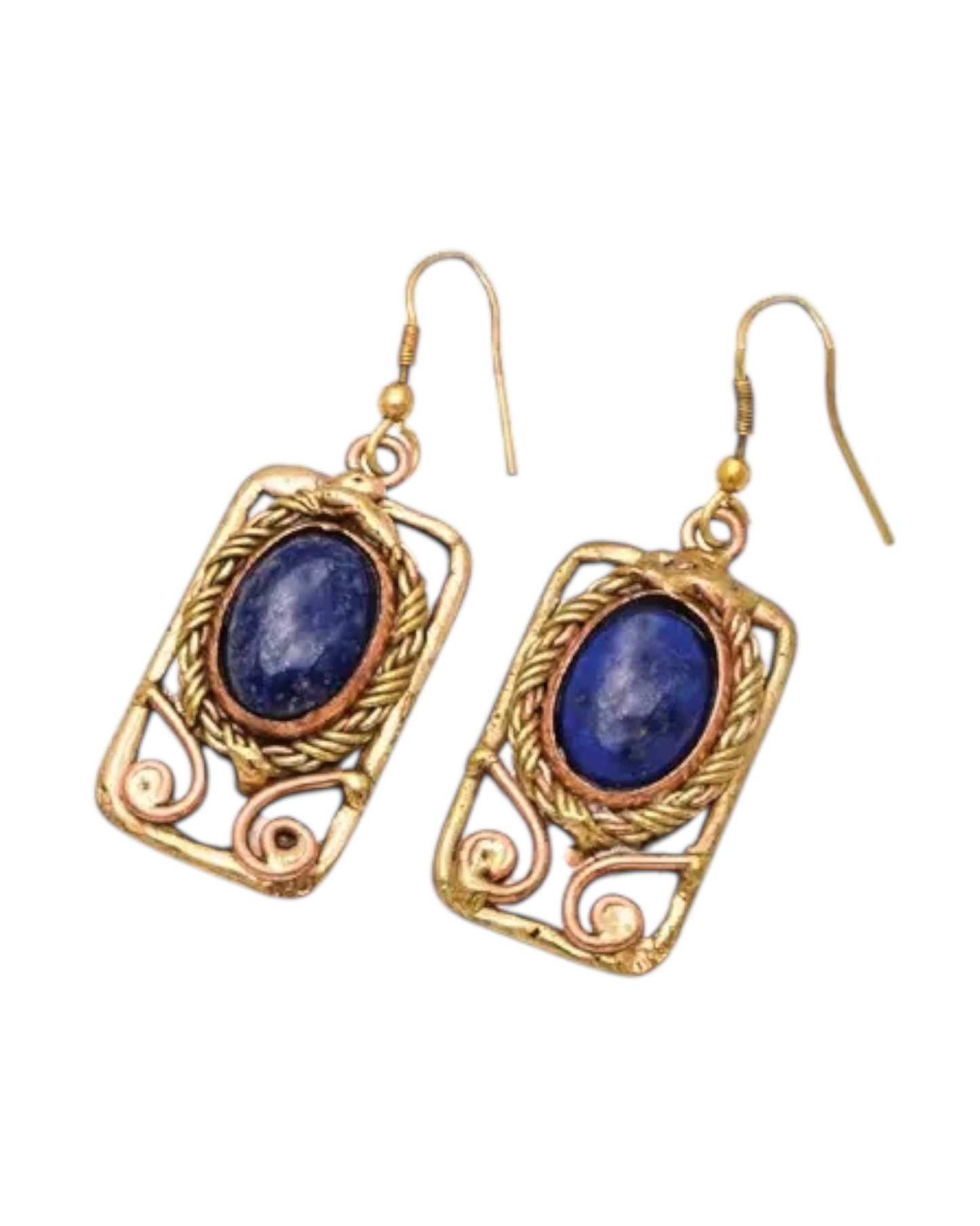 Handcrafted Mixed Metal Earrings with Lapis Lazuli Stone