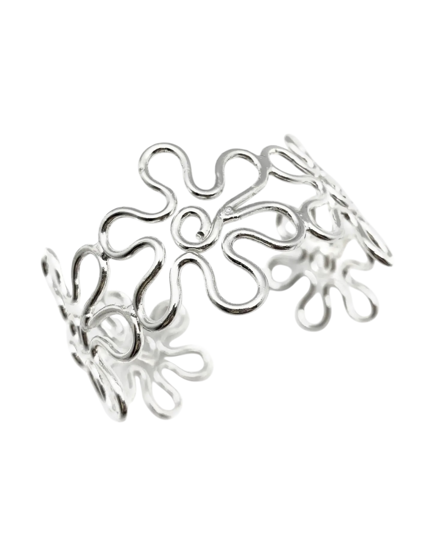 Handmade Silver Plated Flower Adjustable Cuff