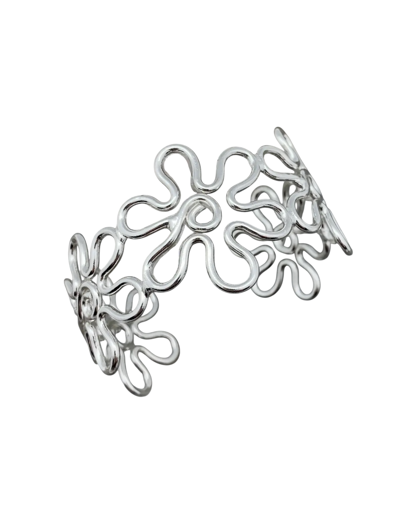 Handmade Silver Plated Flower Adjustable Cuff