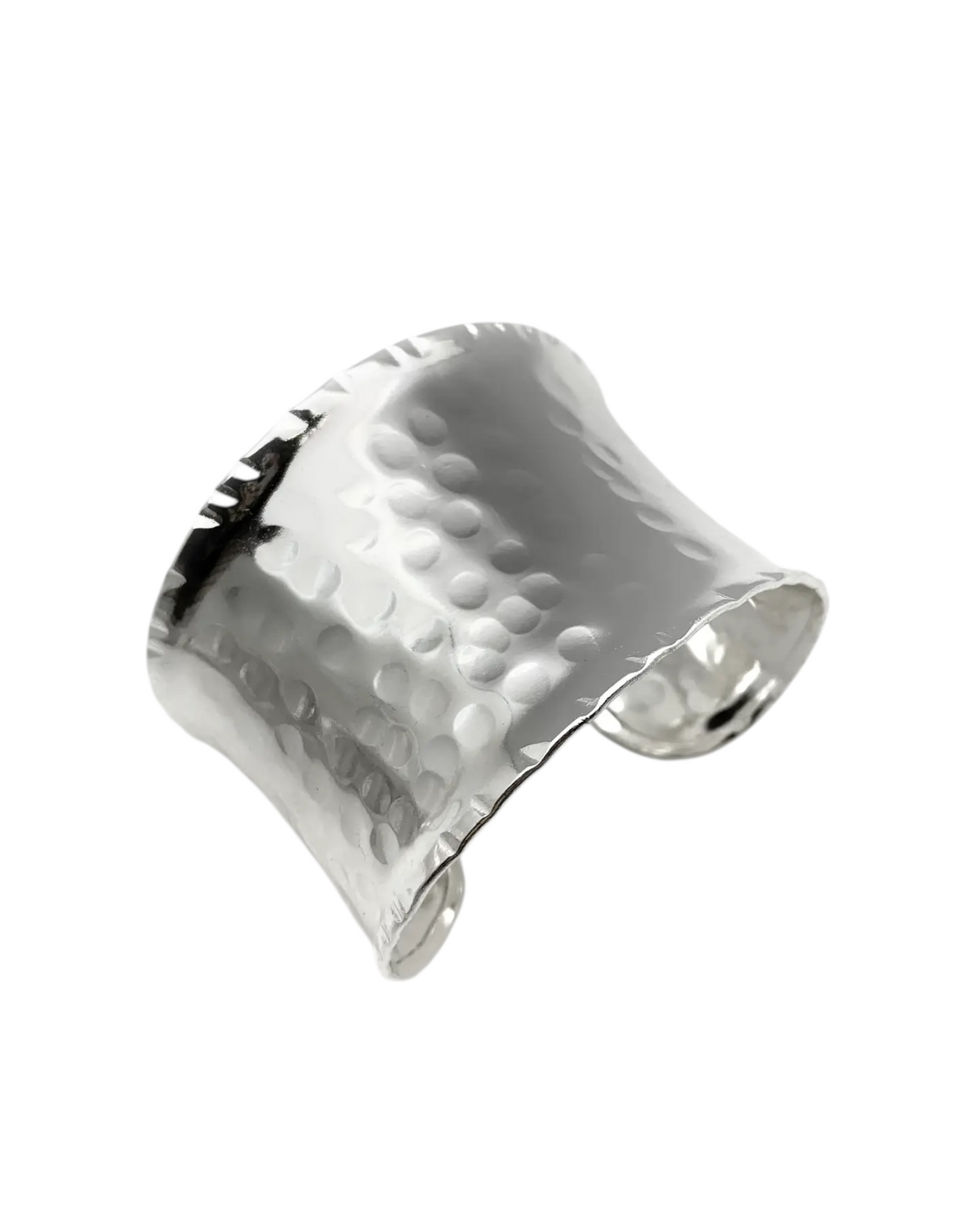Adjustable Silver Plated Hammered Wide Cuff