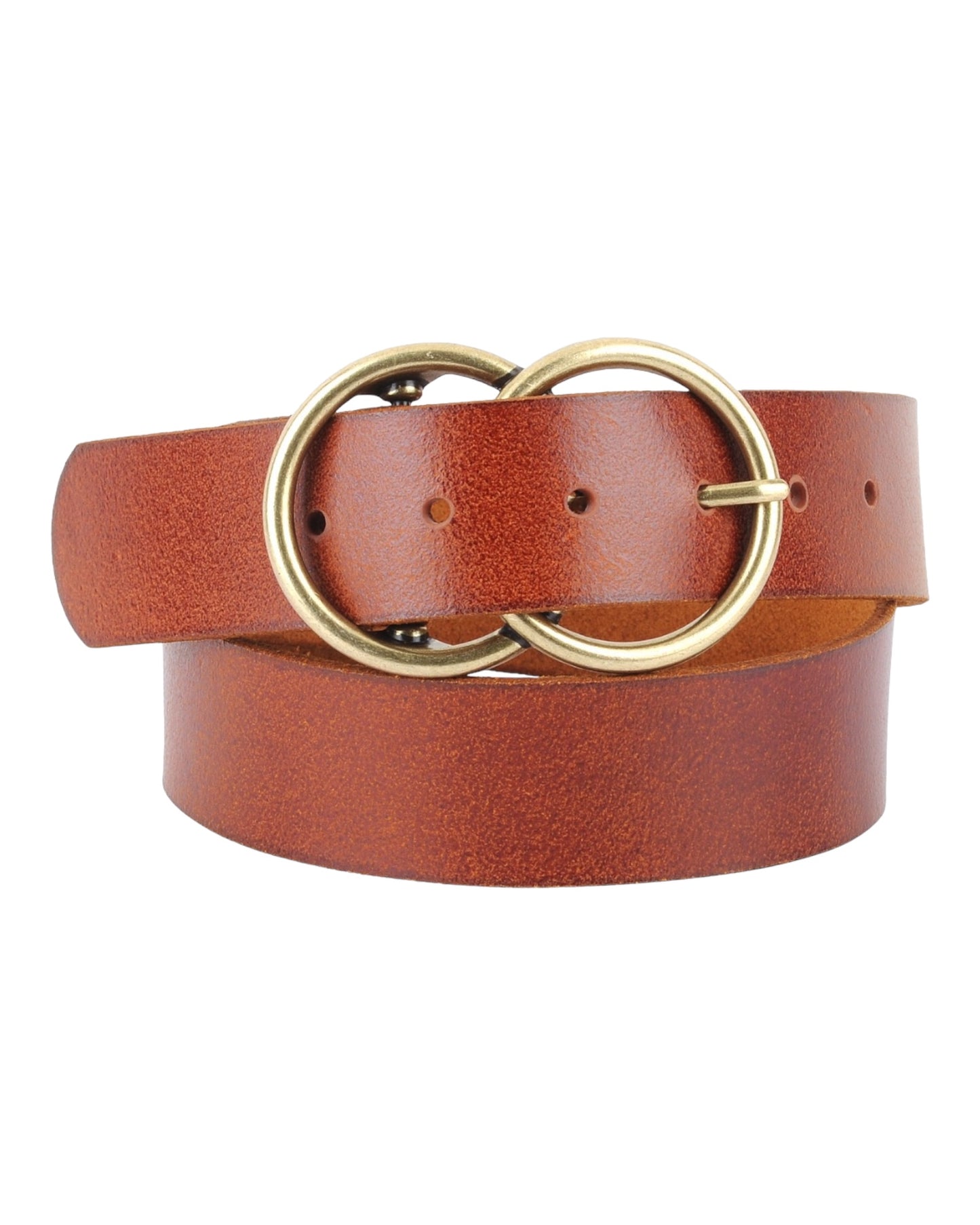 Double Circle Buckle Leather Belt