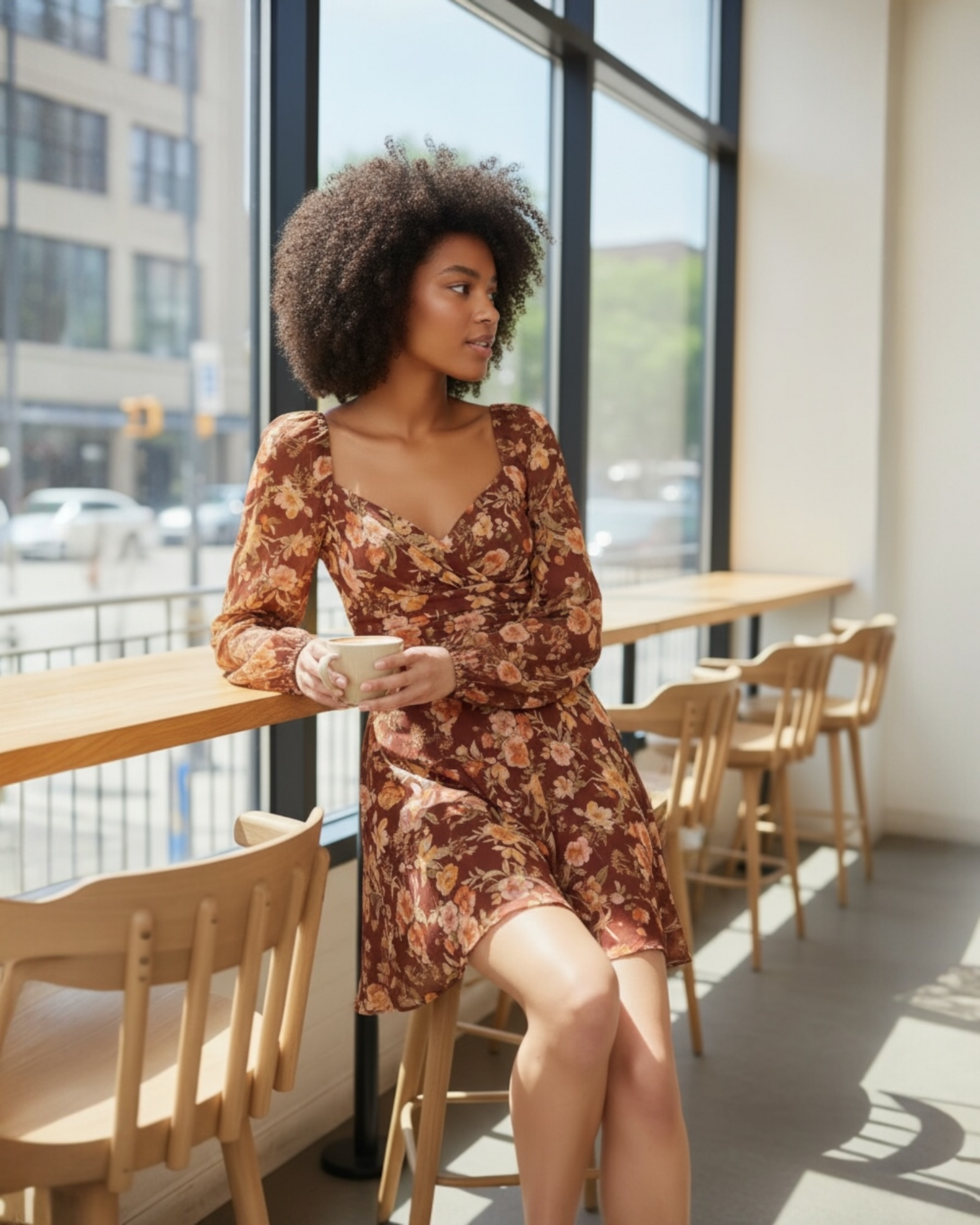 Floral Sweetheart Long Sleeve Back Tie Mini Dress