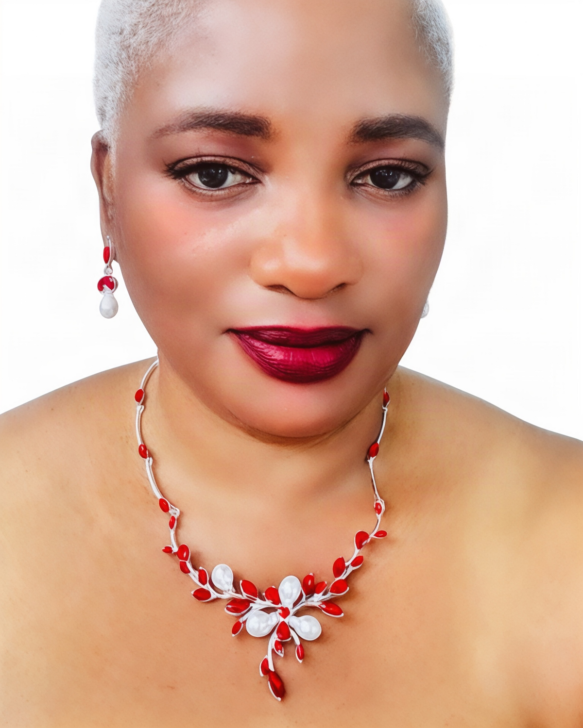 Pearl Embellished Leaf Branch Necklace & Earring Set