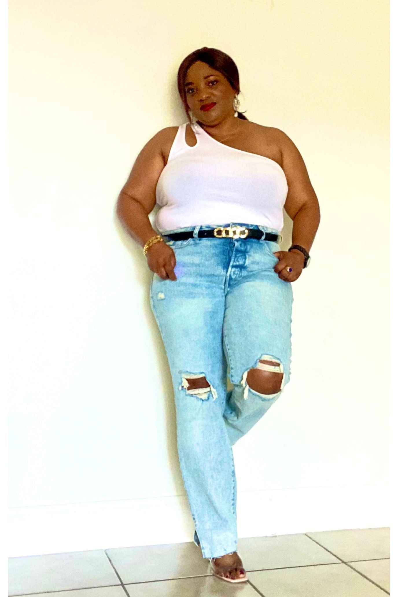 Plus Size Cut Out One Shoulder Knit Top - Fashion Sophisticated Boutique