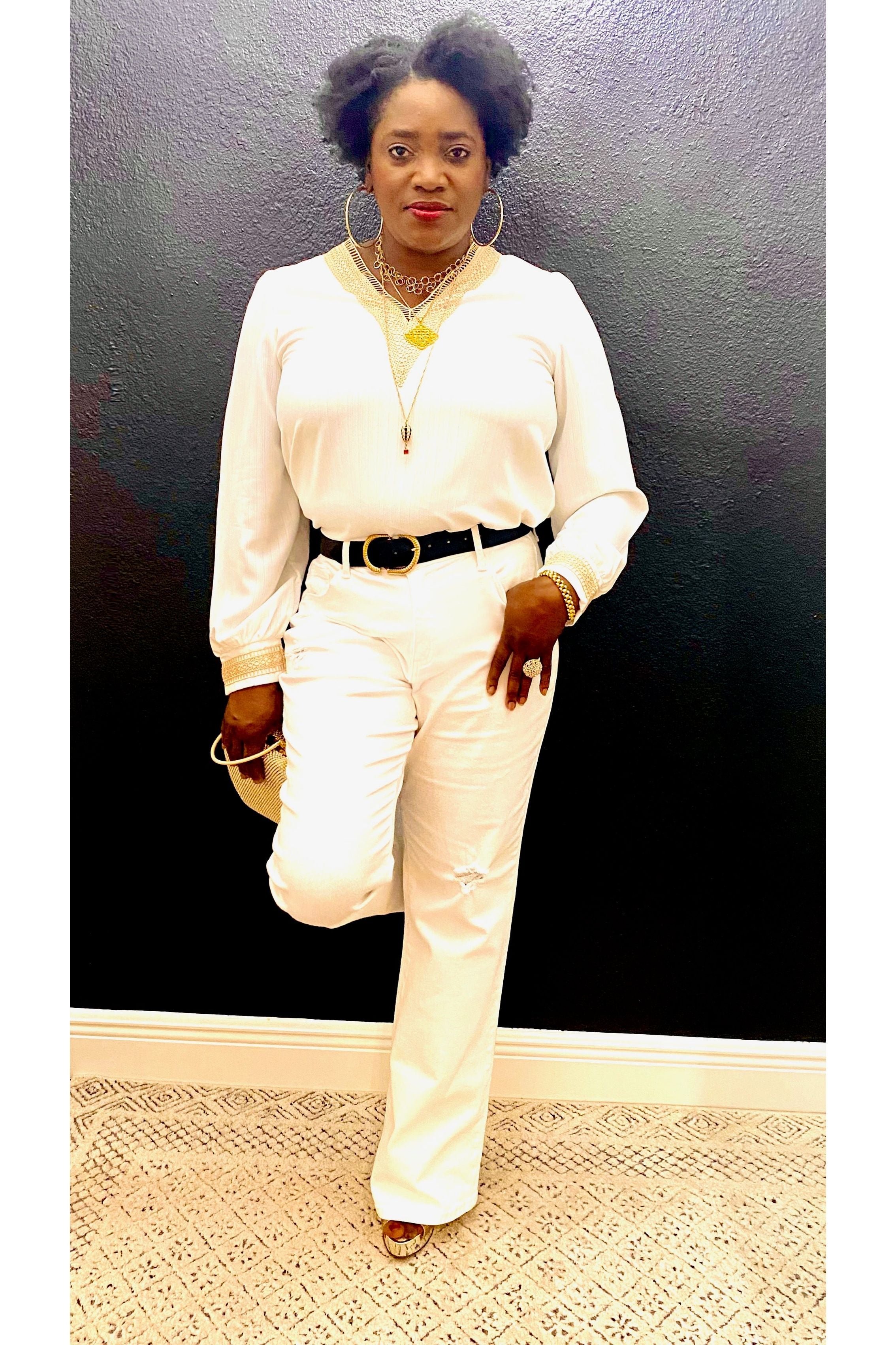 White Minimally distressed Bootcut Jeans - Fashion Sophisticated Boutique