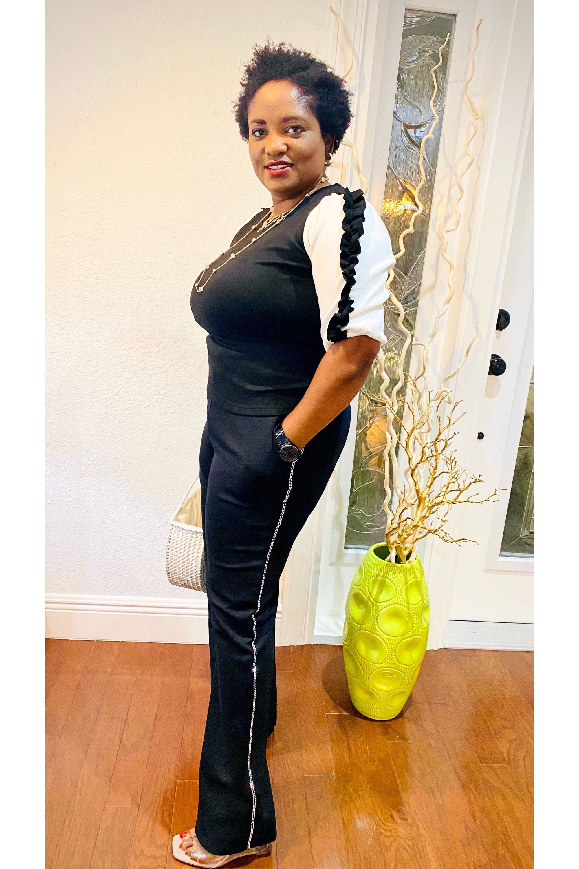 Black and White Tapered Smart Lounge Set - Fashion Sophisticated Boutique