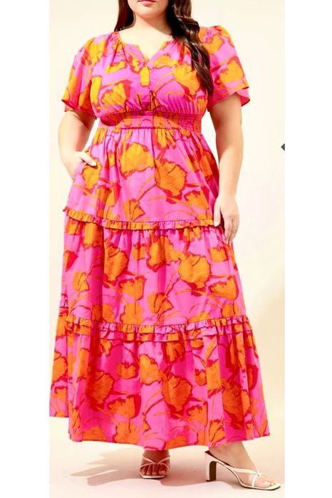 Tiered Fuchsia- Orange Dress - Fashion Sophisticated Boutique