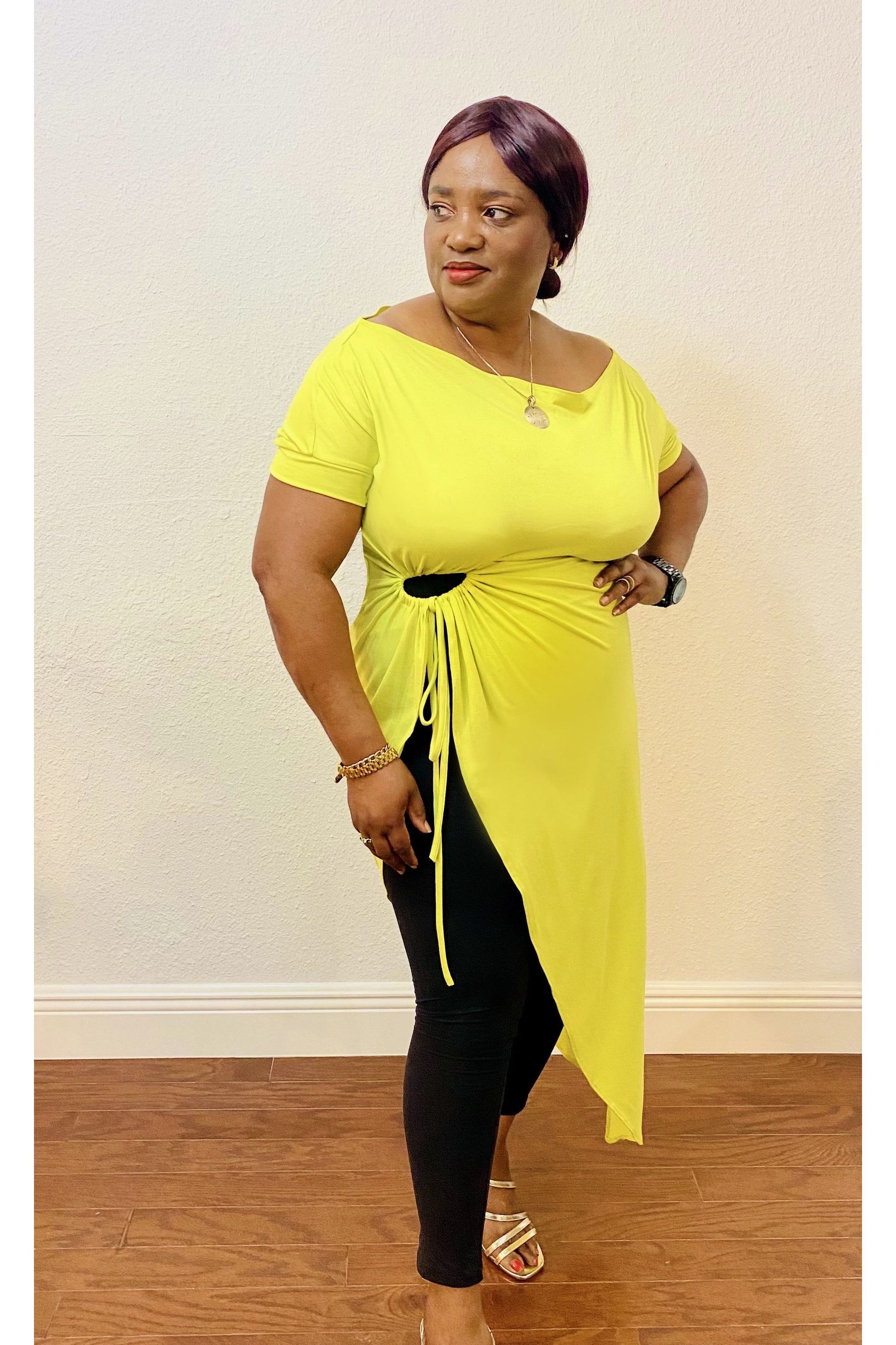 Keyhole Side Asymmetrical Hem Tunic Top - Fashion Sophisticated Boutique