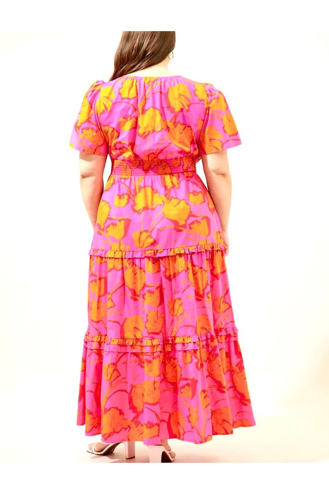 Tiered Fuchsia- Orange Dress - Fashion Sophisticated Boutique