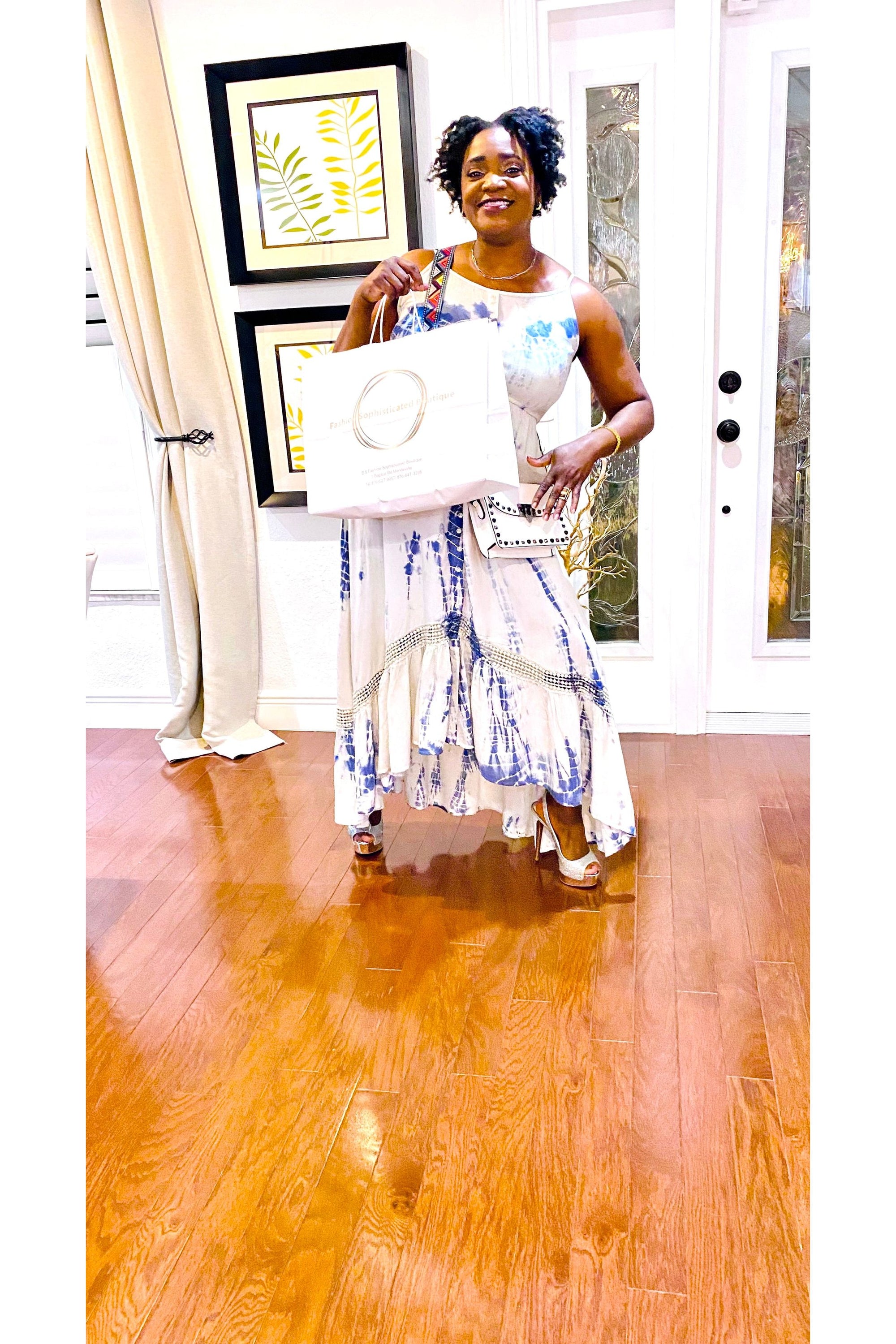 Exotic Blue and Cream Maxi Dress - Fashion Sophisticated Boutique