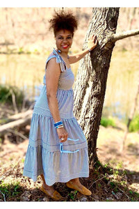 Stripe Ribbon Tie Midi Dress - Fashion Sophisticated Boutique