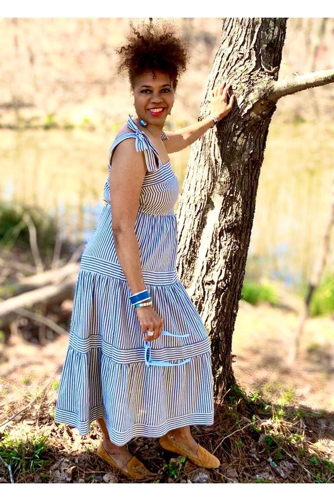 Stripe Ribbon Tie Midi Dress - Fashion Sophisticated Boutique